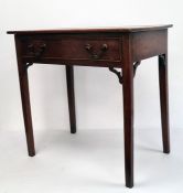 18th century fruitwood side table, the rectangular top with single frieze drawer above square