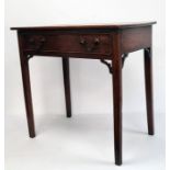 18th century fruitwood side table, the rectangular top with single frieze drawer above square