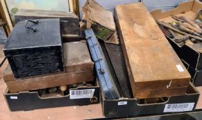 Two boxes of vintage woodworking tools,  a brass blow torch, three boxes of assorted spanners,