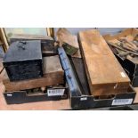 Two boxes of vintage woodworking tools,  a brass blow torch, three boxes of assorted spanners,