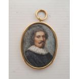 18th Century School Oval head and shoulders portrait miniature depicting a gentleman with ruff, in