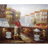 Assorted pictures to include 20th century oil on canvas, continental street scene, signed lower