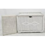 Lloyd Loom-style white painted laundry basket and ottoman (2)