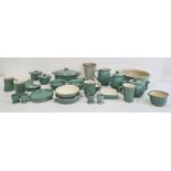 Collection of green glazed Denby pottery stoneware comprising eggcups, jug, teapot, hot water jug,