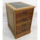 Modern yew office two-drawer filing cabinet with green leather inset to the rectangular top, with