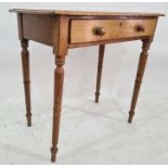 20th century oak side table with green leather inset top, single drawer, turned legs, peg feet, 76cm