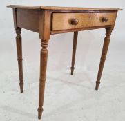 20th century oak side table with green leather inset top, single drawer, turned legs, peg feet, 76cm