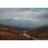 G Trevor Gouache drawing Moorland landscape with stream, signed, 34cm x 52cm