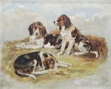 Early 20th century school Oil on canvas  Study of three hounds at rest, unsigned, 30.5cm x 37cm