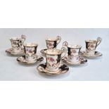 Set of six Coalport cups and saucers, midnight blue and floral decorated with gilt  highlights