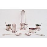 Early 20th century silver four-piece cruet set of plain form, Birmingham 1915, makers CF*F, with