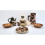 Claycraft teapot, a Carltonware dish, a studio pottery dish, a vase and other ceramics