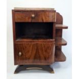 Early 20th century Art Deco walnut and marble-topped bedside table with serpentine front, single
