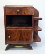 Early 20th century Art Deco walnut and marble-topped bedside table with serpentine front, single