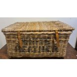 Wicker hamper with leather straps