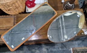 Mid century teak-framed mirror and another mirror (2)