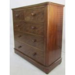 19th century mahogany chest of two short over three long drawers, plinth base, the rectangular top