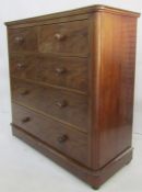 19th century mahogany chest of two short over three long drawers, plinth base, the rectangular top