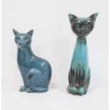 Two various blue glazed Poole pottery cats, 35cm and 29cm high (2)  Condition ReportBoth are in good