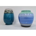 Shelley vase, ovoid with  striped green, blue and black ground, 11cm high and another Shelley