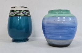 Shelley vase, ovoid with  striped green, blue and black ground, 11cm high and another Shelley