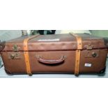 Vintage bamboo-bound suitcase and two smaller inside