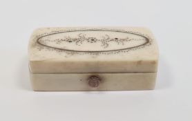 Georgian gold pique work inlaid ivory vinaigrette, rounded rectangular with floral spray