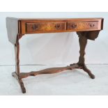 20th century sofa table with two drawers, vase-shaped end pillar supports, shaped stretcher