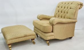 Two Kirkdale, in the manner of Howard & Sons of London, button back armchairs in greeny/yellow