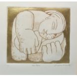 Josephine McCormick  Artist's proof colour print on a gilt ground "New Born", signed in pencil, 18cm