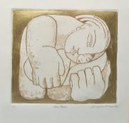 Josephine McCormick  Artist's proof colour print on a gilt ground "New Born", signed in pencil, 18cm