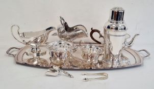 Quantity of plated ware to include trays, teapot, assorted jugs, tankards, etc