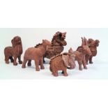 Collection of six various terracotta and glazed pottery model animals to include stylised
