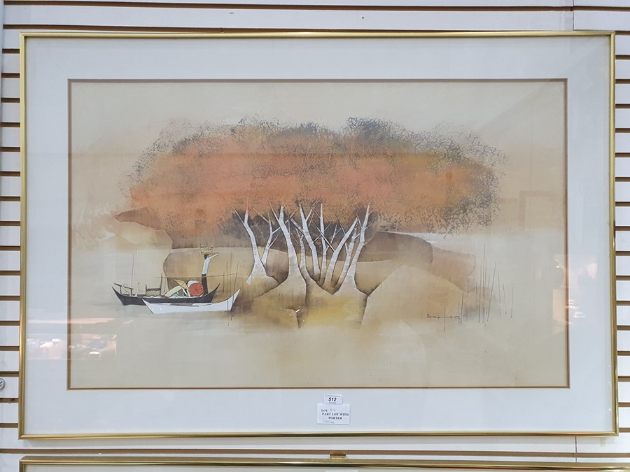 Bak Koi Tay(1939-2005) Watercolour on rice paper Malay figures in boat beneath trees, signed with - Image 3 of 13