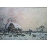 Joseph Farquharson (1846 - 1935)  Watercolour heightened with white Shepherd and sheep in snowy
