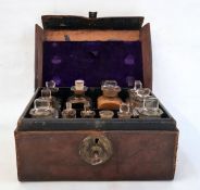 A 19th century leather cased medicine box, with fitted compartments, glass medicine bottle, four