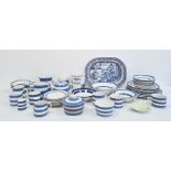 Large collection of T G Green & Co Cornish kitchenware, typically blue and white striped pottery,