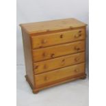 20th century pine chest of four long drawers, 80cm x 84.5cm