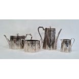 Victorian silver four-piece tea service comprising teapot, sugar bowl, milk jug and hot water pot,