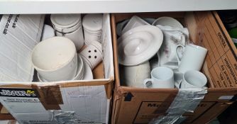 Assorted white ceramics to include mugs, vases, plates, etc (2 boxes)