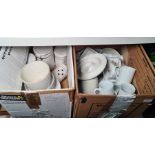 Assorted white ceramics to include mugs, vases, plates, etc (2 boxes)