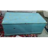 Blue painted pine trunk with plinth base, 101cm x 41.5cm