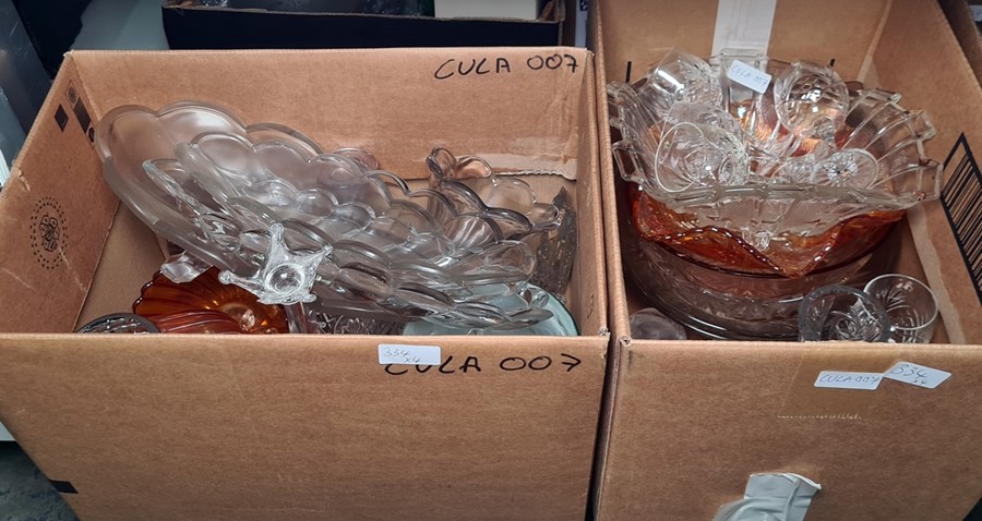 Three boxes of assorted glassware to include carnival glass, pressed glass, wines, sherry and a - Image 2 of 2