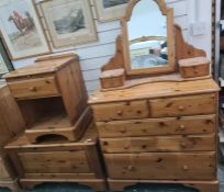 20th century pine chest of two short over three long drawers, a blanket chest, a bedside chest and a