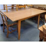 Large melamine topped rectangular table on beech supports, top - 152 x 122 cm