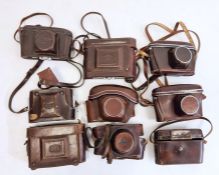 Nine vintage leather camera cases to include a Leica III case, Zeiss and Contax (9)