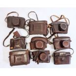 Nine vintage leather camera cases to include a Leica III case, Zeiss and Contax (9)