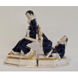 Pair of glazed pottery Royal Dux bookends styled as a pair of Pierrots (2)  Condition ReportThe