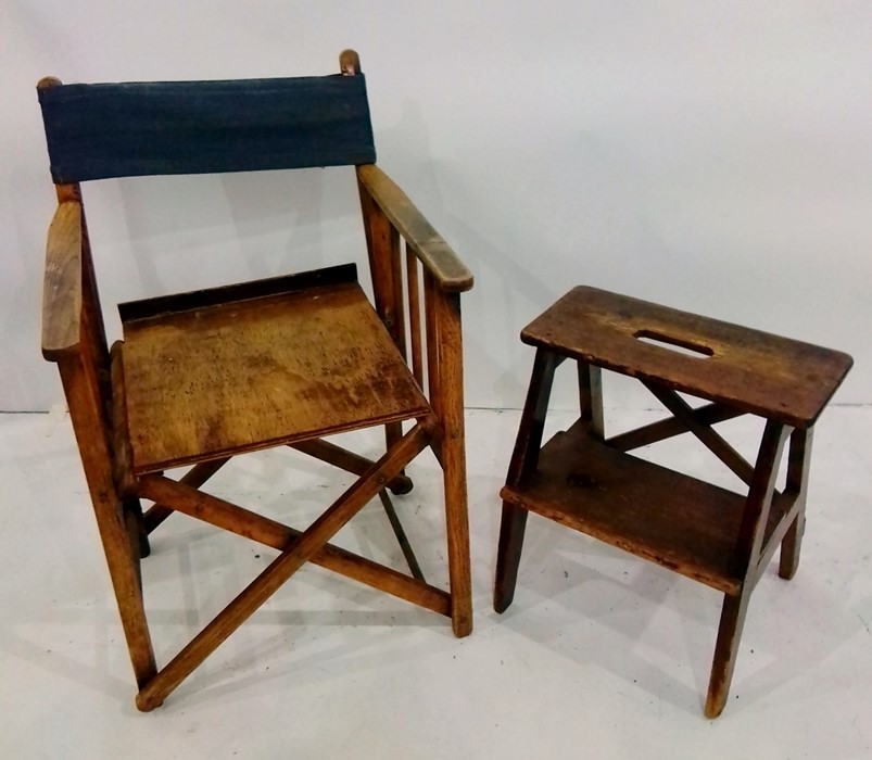 Folding campaign-style chair and a vintage pine kitchen step (2)