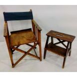 Folding campaign-style chair and a vintage pine kitchen step (2)